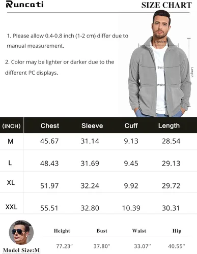 Vista 6 de Runcati Chaqueta de forro polar Sherpa para hombre, cremallera completa, cuello alto, casual, otoño, invierno, abrigo cálido para exteriores