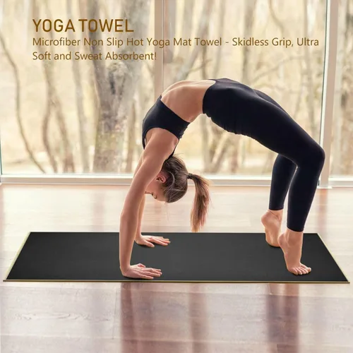 Vista 6 de YETTASBIN Toalla negra para esterilla de yoga, antideslizante, absorbente de sudor, toalla de yoga caliente, portátil, ligera, toalla