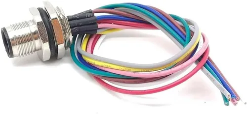 Vista 8 de Elecbee M12 macho zócalo A codificó 8Pin montaje trasero recto para cable 0.2M soldadura impermeable conector