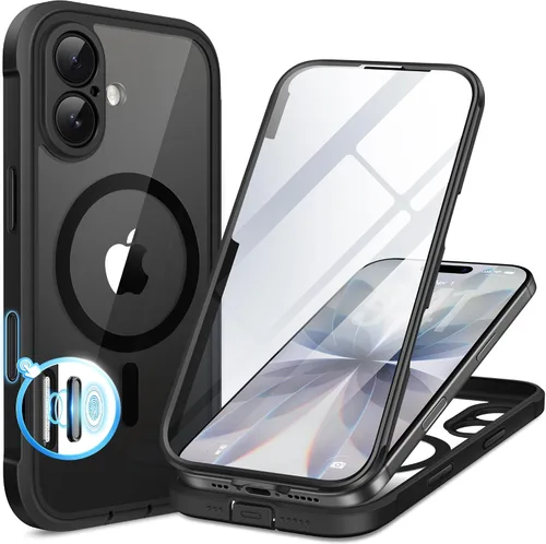 Vista 104 de BERFY Funda para iPhone 17 Pro Max, compatible con MagSafe, protector de pantalla de vidrio integrado, protección de cámara, funda de cuerpo
