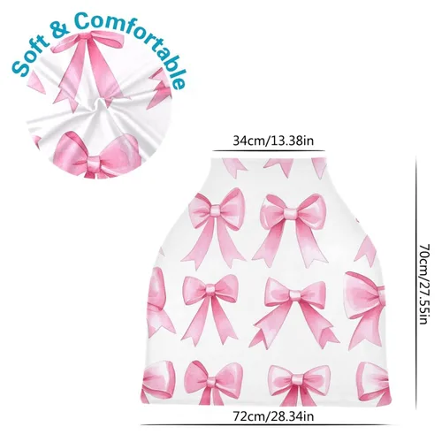 Vista 3 de Pink Bows - Funda elástica para asiento de automóvil para bebé, suave, transpirable, funda de lactancia materna, funda multiusos para asiento