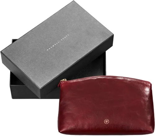 Vista 6 de Maxwell Scott Bolsa de maquillaje grande de cuero de lujo para mujer The Chia Large Hecho a mano en Italia, Vino