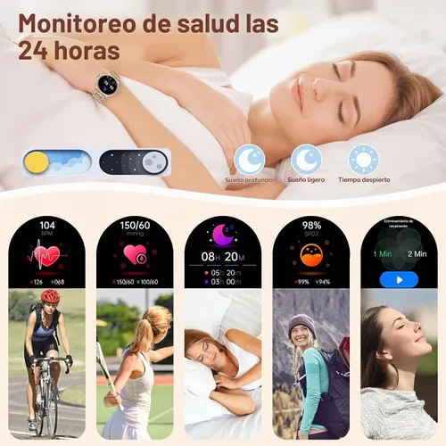Vista 5 de Relojes Inteligentes para Mujeres (Hacer/Contestar Llamadas) con Diamante: 1.32" Reloj Rastreador de Fitness para FC/Presión Arterial/SpO2/Monitor