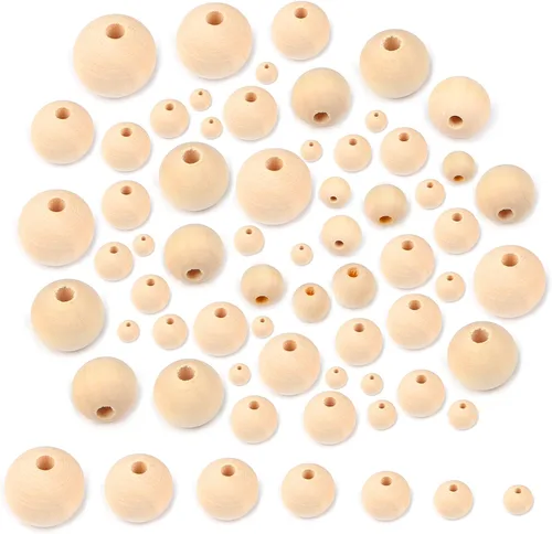Vista 8 de AD Beads Cuentas de madera redondas naturales sin terminar para hacer guirnaldas, trenzas, macramé y joyería (0.315 in-500 piezas)