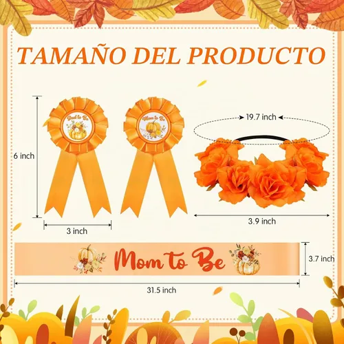 Vista 3 de Ceenna Decoraciones de otoño para baby shower, banda de calabaza para mamá