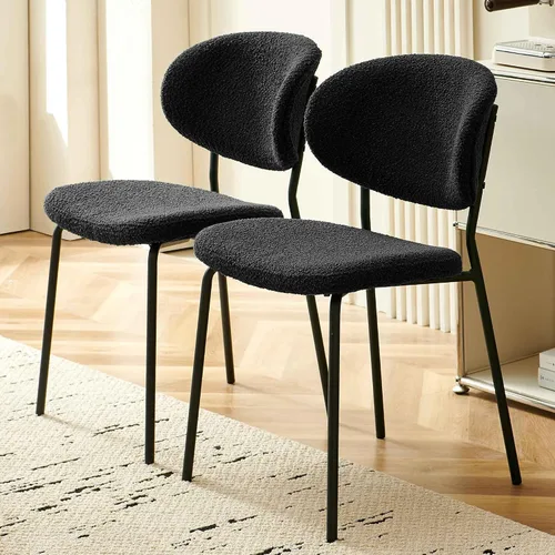 Vista 4 de Homedot Juego de 2 sillas de comedor tapizadas negras, modernas sillas de cocina de mediados de siglo tapizadas con cojín acolchado para comedor