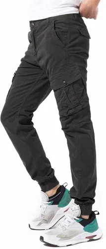 Vista 2 de DGWZ Pantalones cargo para hombre con bolsillo cónico de sarga elástica de algodón ajustado para el trabajo