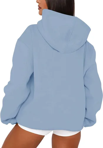 Vista 3 de PRETTODAY Sudadera con capucha de gran tamaño para mujer, sudadera casual de manga larga, color liso, suelta