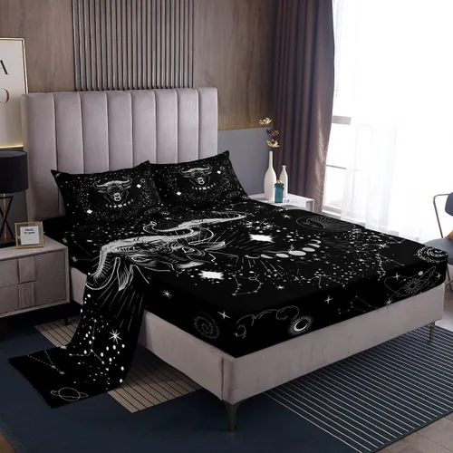 Vista 9 de Erosebridal Aries - Juego de sábanas tamaño individual de nebulosa hippie y astrología del zodiaco psicodélico, juego de sábanas psicodélico