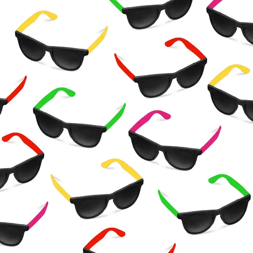 Vista 2 de Paquete de 48 gafas de sol de neón estilo 80 para fiesta, regalo divertido, recuerdos de fiesta, juguetes de fiesta, regalos de bolsa de golosinas