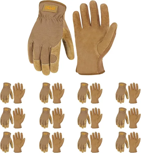 Vista 12 de HANDLANDY Guantes de jardinería de cuero para hombre, guantes de trabajo utilitarios para mecánicos, construcción, conductor