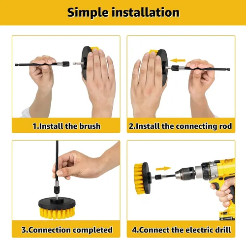 Vista 6 de Juego de 6 cepillos de taladro, cepillo de limpieza eléctrica, kit de cepillo multiusos para limpieza eléctrica, con azulejos de nailon de conexión