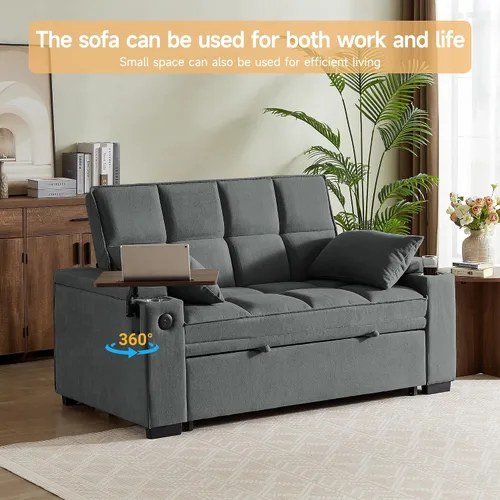 Vista 5 de Auvsoce - Sofá cama biplaza de 65 pulgadas, sofá convertible para sala de estar, sofá para RV con respaldo ajustable, chaise longue, mesa lateral