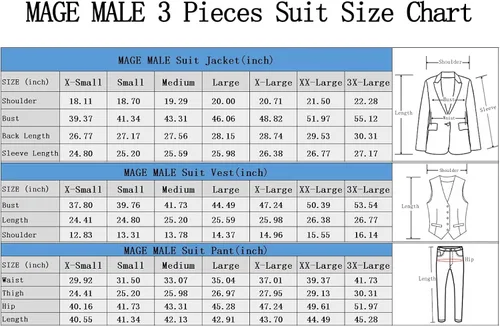 Vista 2 de MAGE MALE Men's 3 Pieces Black Suit Elegant Solid One Button Slim Fit Single Breasted Party Blazer Vest Pants Set