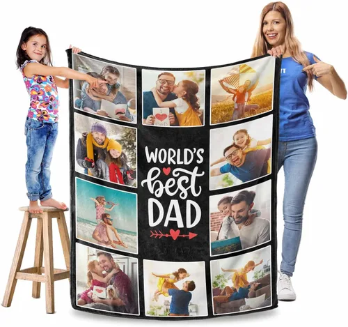 Vista 21 de Manta personalizada para el Día del Padre, regalos para papá, mantas personalizadas con fotos, mantas personalizadas de collage de fotos, manta suave