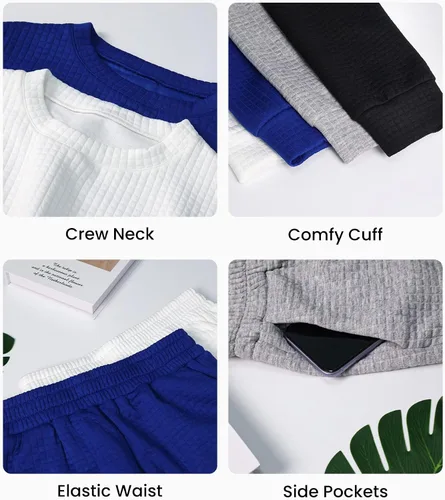 Vista 6 de Conjunto deportivo para mujer, sudadera acolchada y pantalones deportivos con bolsillos, 2 piezas, Azul