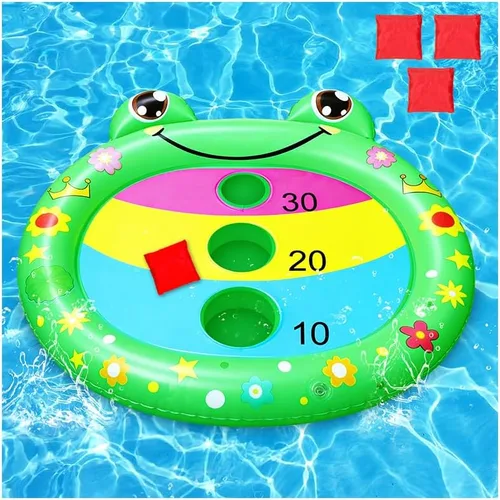 Vista 9 de Divertidos juguetes de piscina para niños, paquete de 2 tablas inflables de cornhole de rana flotante, juego de natación al aire libre para adultos