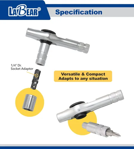 Vista 5 de LABEAR Multiherramienta para bicicleta 12 en 1, mango en T de trinquete con puntas S2 y adaptador 90 Tooth, 4 degree swing arc, magnetic holder