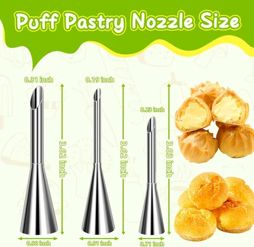 Vista 6 de Suuker Puntas para tuberías de crema, de acero inoxidable, boquilla larga para decoración de hojaldre de pastelería, herramientas de decoración