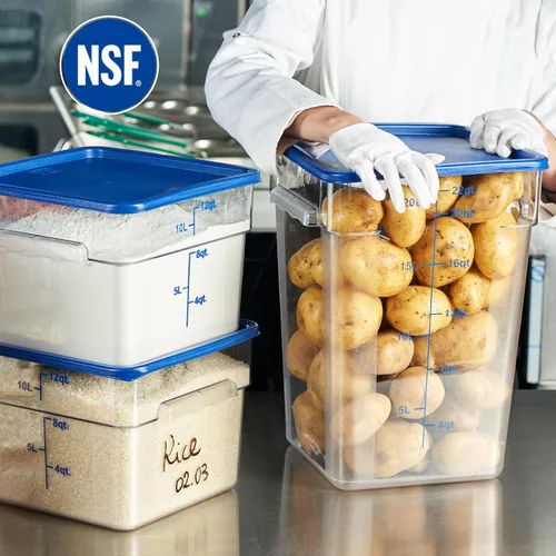 Vista 2 de CURTA Paquete de 4 recipientes de almacenamiento de alimentos con tapas azules, policarbonato transparente cuadrado de 12 cuartos de galón y 22 12