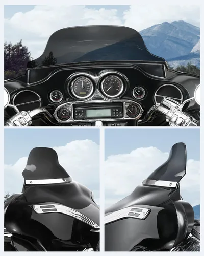 Vista 7 de Benlari - Parabrisas negro de 8" para motocicleta, compatible con Harley Davidson Touring Street Glide Electra Glide Tri Glide FLHT FLHX FLHTK FLHTC
