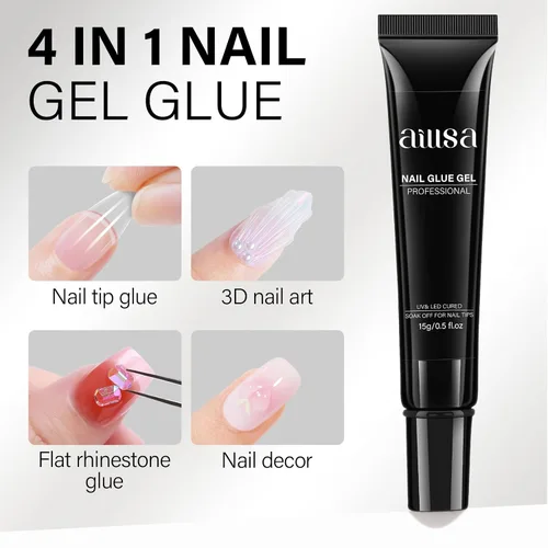 Vista 2 de AILLSA - Pegamento de uñas de gel para puntas de uñas, pegamento de gel súper fuerte y sólido 15g, pegamento de uñas acrílicas postizas