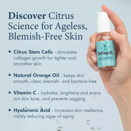 Vista 4 de Delfogo Rx - Suero de células madre con vitamina C para la cara, suero facial iluminador antienvejecimiento Cuidado de la piel hidratante