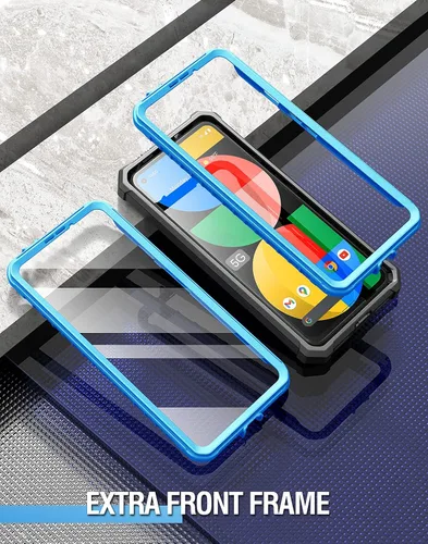 Vista 4 de Poetic Guardian Series - Funda diseñada para Google Pixel 5A 5G, híbrida de cuerpo completo, a prueba de golpes, con protector de pantalla Azul