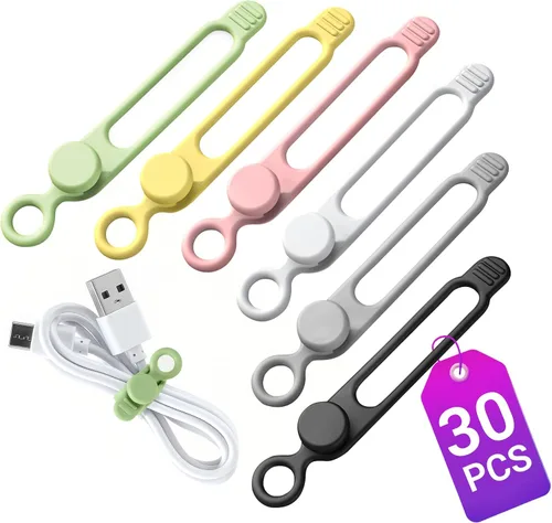 Vista 13 de 10 bridas de silicona reutilizables, organizador de cables de datos, organizador de cables para oficina, multiusos, organizador de cables