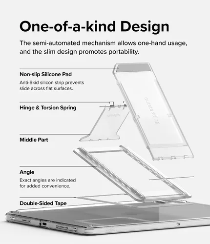 Vista 3 de Ringke Excelente soporte universal para tableta, acción de resorte, ajustable, delgado, soporte adhesivo multiángulo para iPad, tabletas Android