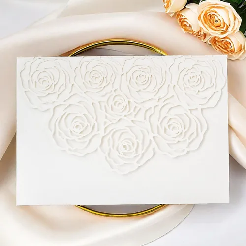 Vista 11 de Página interior personalizada, cortada con láser, bolsillo para tarjetas de invitaciones de boda con sobre para fiesta de cumpleaños, invitación