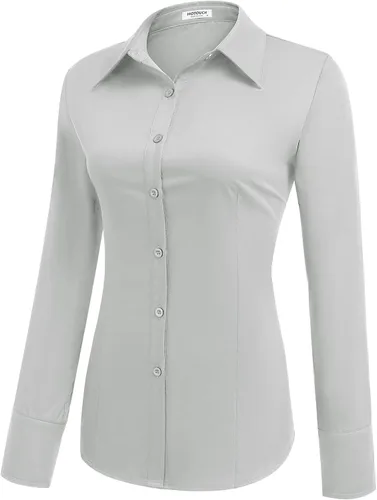 Vista 2 de HOTOUCH Camisa básica de algodón con botones para mujer de corte ajustado, camisas de vestir