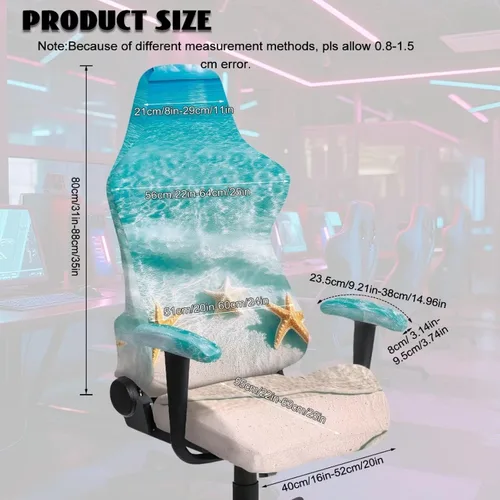 Vista 9 de Fundas para sillas de escritorio azules elásticas de 4 piezas, fundas para sillas de computadora con cremallera de estrella de mar para adultos