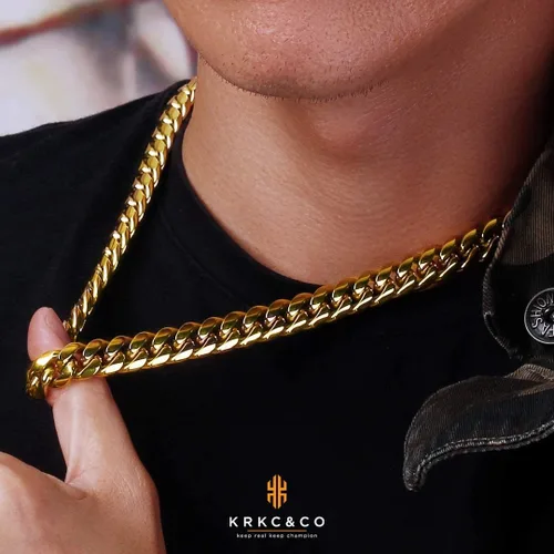 Vista 2 de KRKC&CO - Cadena de eslabones cubanos de 810120.551 in para hombre, cadena de eslabones cubanos de oro de 18 quilates, joyería para hombre