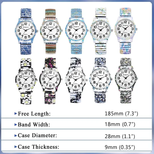 Vista 6 de Avaner Reloj de pulsera con correa elástica, reloj analógico de cuarzo con números grandes, reloj de pulsera impreso para mujer