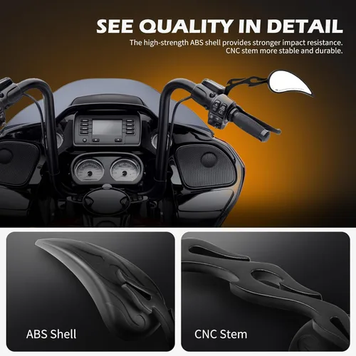 Vista 5 de Espejos retrovisores negros de 8 mm en forma de lágrima para motocicletas, compatibles con Road King, Street, Electra Glide, Road Glide, Dyna