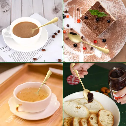 Vista 5 de SourceTon Juego de 8 cucharas de café de acero inoxidable chapadas en oro para postre, azúcar, té, aperitivos (4.9 pulgadas)