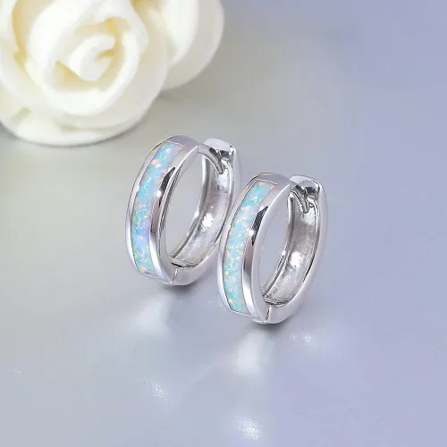Vista 250 de CiNily Aretes Huggie de ópalo con bisagras, chapados en oro, hipoalergénicos, pequeños aretes de aro para mujeres, adolescentes, niñas, hombres