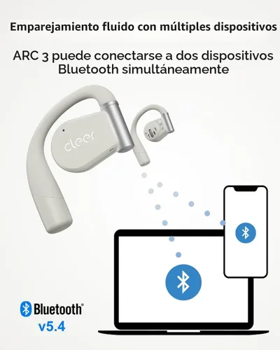 Vista 8 de Cleer ARC 3 Auriculares abiertos con Dolby Atmos y batería de 50 horas Gris claro
