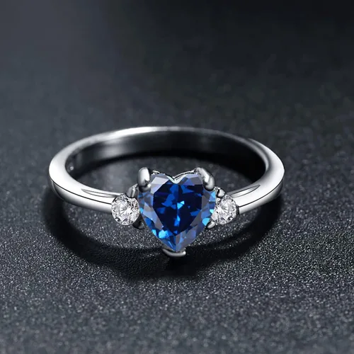 Vista 2 de ACEFEEL - Anillo de compromiso de plata de ley 925 con forma de corazón de ópalo blanco