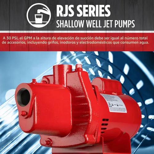 Vista 4 de Red Lion RJS-50-PREM 1/2 HP, 12 GPM, 115/230 V, Bomba de chorro para pozo poco profundo de hierro fundido premium, Roja, 602206