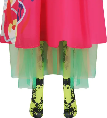 Vista 5 de Weird Doll Costume Pink Dress Adult Women Cosplay Halloween Outfit Puff Short Sleeve Printed Dresses