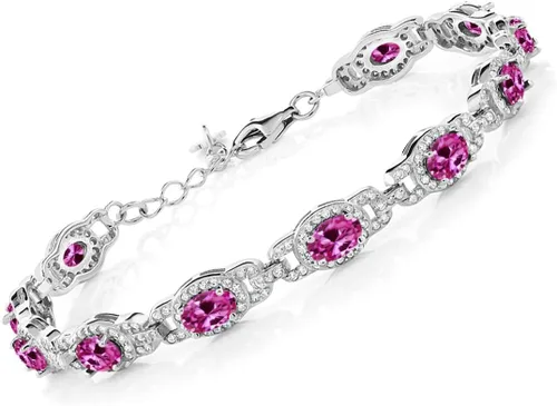Vista 29 de Gem Stone King 7-14 Cttw Oval Gemstone Birthstone Tennis Bracelet For Women 925 Sterling Silver Oval 6X4MM 7 Inch With 1 Inch Extender Fine