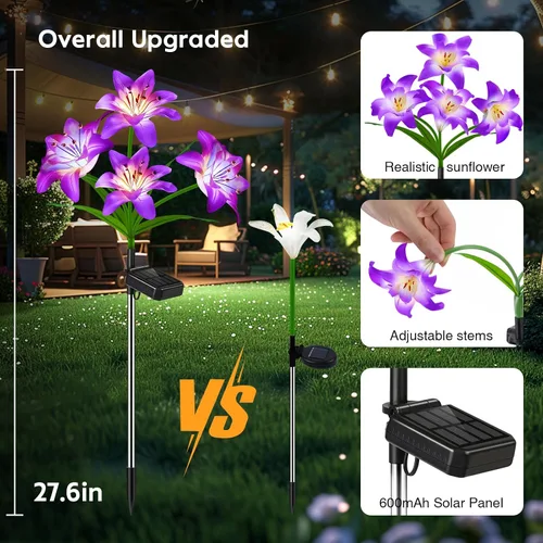 Vista 6 de Paquete de 6 flores solares para exteriores, impermeables, con lirio, luces solares de jardín para exteriores, para patio, camino, decoración