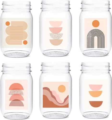 Vista 10 de TOSSWARE POP Mason - Tarro de 473 ml, radiante, para cumpleaños, juego de 6 piezas, reciclable, irrompible, de plástico transparente impreso