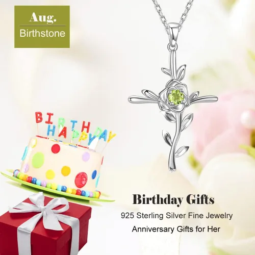Vista 2 de ELDA & CO. Regalos de cumpleaños, amor de mamá, collar de hojas de esperanza para esposa, plata de ley 925, piedras natales de mayo de junio