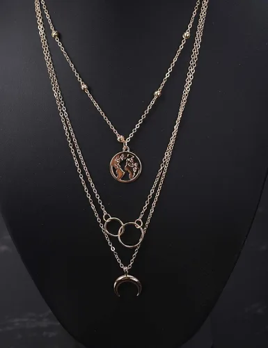 Vista 3 de fxmimior - Collar de 2 niveles con diseño de luna, colgante de plata y oro, para mujeres y niñas
