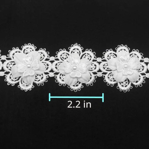 Vista 4 de FQTANJU Cinta de borde de encaje de flores de 3 yardas para apliques de boda DIY costura manualidades