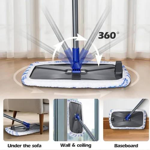 Vista 3 de Trapeador de piso de madera dura, fregona plana grande extendida con 5 almohadillas lavables Trapeadores de polvo para pisos de baldosas de vinilo