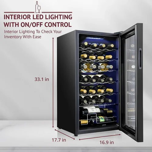 Vista 2 de SCHMECKE - Refrigerador de vino con compresor de 28 botellas, con cerradura y cerradura, gran bodega independiente, 41f-64f, control de temperatura